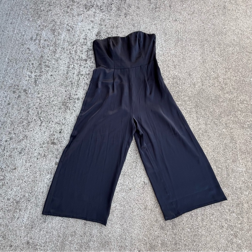 H&M Black Strapless Satin Jumpsuit